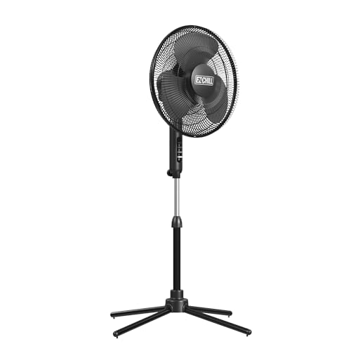 Image of EZ-Chill 16 inch Oscillating Pedestal Fan, 3-speed Options, 90-Degree Oscillating Head, Adjustable Height and Tilt, Powerful Air Flow, Black, MTFS-16B-BLK