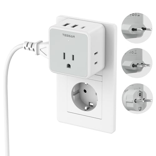 TESSAN All European Italy Travel Plug Adapter Kit International Detachable with 3 Outlet 3 USB Charger (1 USB C) Type C/E/F/L EU Power Adaptor US to France Germany Spain Greece Iceland