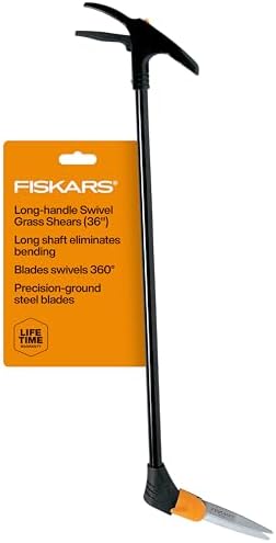 Fiskars Grass Shears, Long Handle, 36" Handle Lawn Shears for Trimming Grass while Standing, Lawn Cutter with 360-Degree Swivel Blade