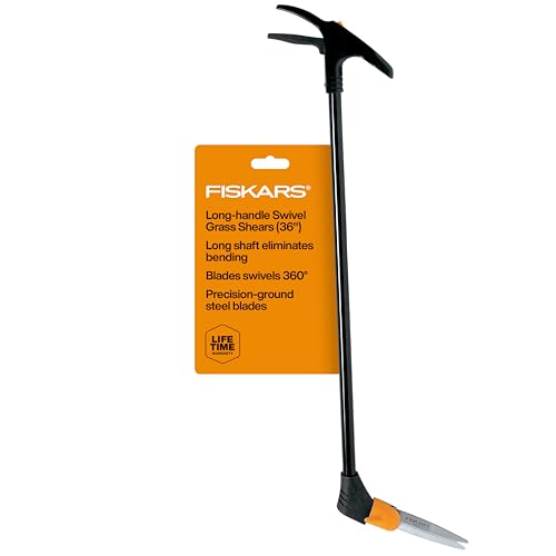 Fiskars Grass Shears, Long Handle, 36' Handle Lawn Shears for Trimming Grass while Standing, Lawn Cutter with 360-Degree Swivel Blade