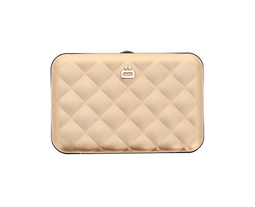 Ögon Smart Wallets - Cartera Mujer de Aluminio Quilted Button - Tarjetero RFID antirrobo - Capacidad 10 Tarjetas y Billetes - Oro Rosa Cover