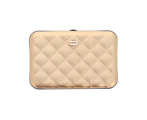 Ögon Smart Wallets - Cartera Mujer de Aluminio Quilted Button - Tarjetero RFID antirrobo - Capacidad 10 Tarjetas y Billetes - Oro Rosa