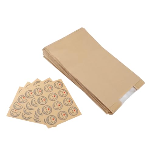 OEBUAFI 60 Uds Pegatinas de Agradecimiento Bolsa de Papel Kraft para Pan Ventana Transparente Bolsa de Embalaje de Alimentos Horneados 50 Uds para Pastelería Navidad Cumpleaños (Yellow)