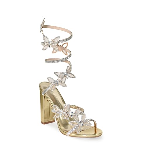 Wild Diva Women's Morris-581 Rhinestone Butterfly Detail Spiral Coil Wrap Around Chunk Heel