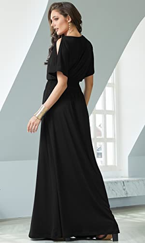 Koh Koh Plus Size Womens Long Flowy Short Sexy Slit Sleeve Casual Summer Modest Full Floor Length Boat Neck Soft Tall Mother Bride Groom Maxi Dress Dresses Gown Gowns, Black Xl 14-16 #TOP3