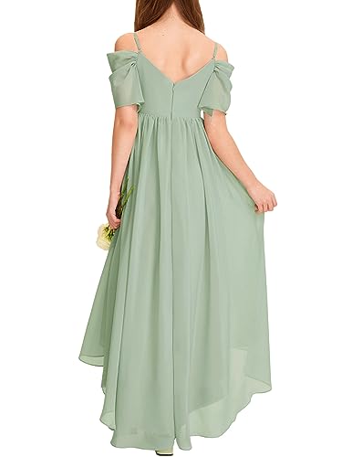 Haloumoning Girls Cold Shoulder Dress A-line Asymmetrical Chiffon Junior Bridesmaid Birthday Party Dress2