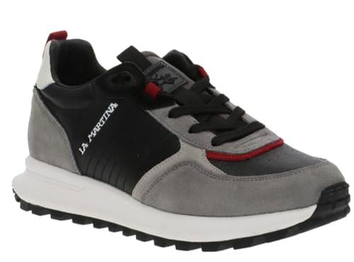 La Martina, LFM222/020, Leder-Sneaker, modisch, für Herren, Black Grey, 44 EU