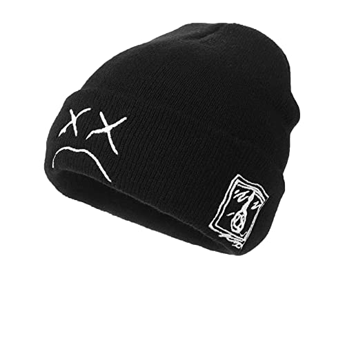 Autumn Winter Warm Beanie Hats Embroidery Lil Peep Beanie Caps Men Women Sad boy Knitted Hats Hip hop-Black