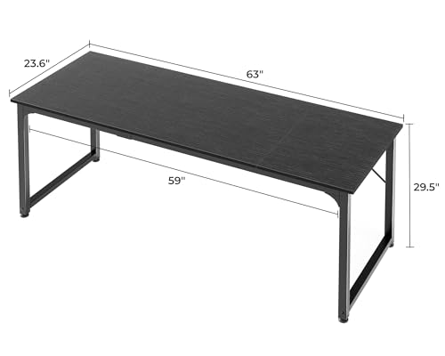 Huuger Modern Simple Office Desk, 63 Inch, Gaming & Writing Desk with Storage, Large Legroom, Metal Frame, Black