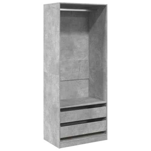 Teenpull Armario gris hormigón de madera 80 x 50 x 200 cm con cajones y barra para colgar ropa para dormitorio y habitación juvenil que ahorra espacio de almacenamiento moderno