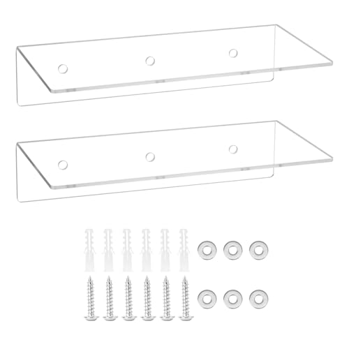 QWORK® Juego de 2 Estantes Flotantes Acrílicos Transparente de 30 cm - Ideal para Plantas, Marcos de Fotos, Cosméticos y Más