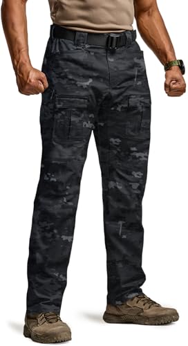 Image of CQR Men's Flex Ripstop Tactical Pants, Water Resistant Stretch Cargo Pants, Lightweight EDC Hiking Work Pants