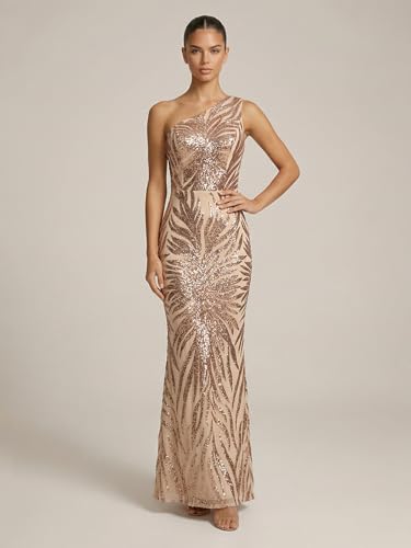 Image of Giffniseti Women's One Shoulder Holographic Sequin Dresses Evening Gown Formal Prom Maxi Dress