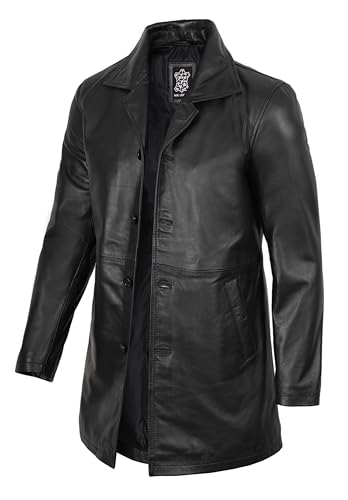 Image of fjackets Men's Leather Coat - Real Lambskin 3 /4 Length Long Jacket | Carcoat Style Outerwear