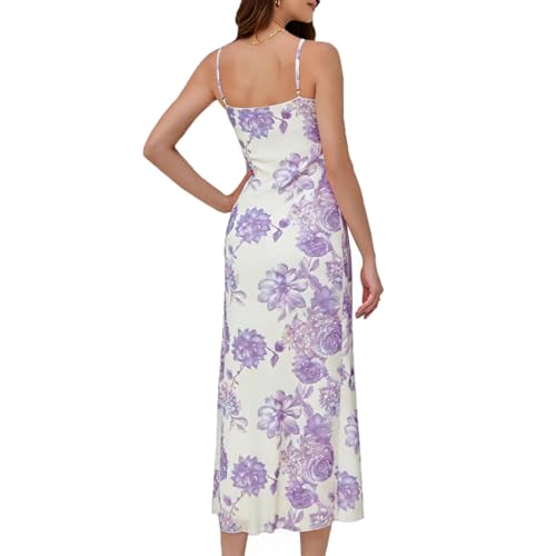 Image of Women's Spaghetti Strap Ruffle Side Split Long Dress Bodycon Beach Maxi Dresses
