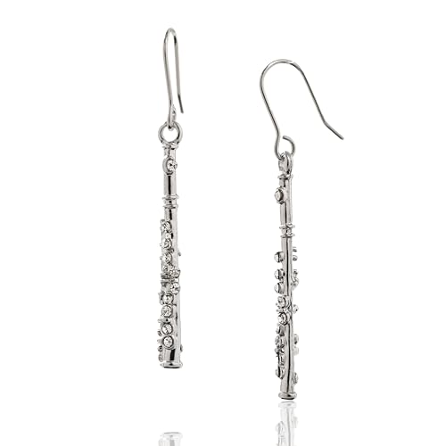 Spinningdaisy Flute Earrings – Silver Plated Music Jewelry for Women – Dainty Gift for Music Teacher, Band Student, or Recital