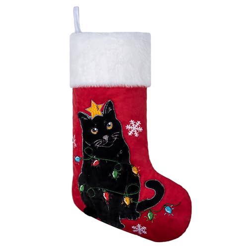 Beyond Your Thoughts New 20 in Large Black Cat Embroidery Christmas Stockings 3D Rabbit Hair Stockings for Cats Fireplace Christmas Decoration 1 Pack