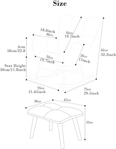 Mecedora con otomana, sillón reclinable de tela de mediados de siglo para sala de estar, diseño ergonómico de trineo, elegante silla lateral de ocio