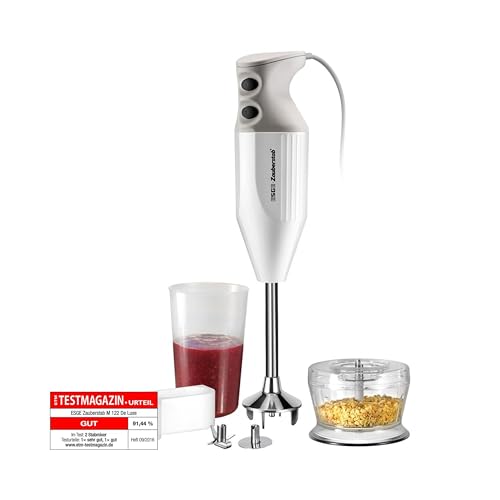ESGE Zauberstab 90410 M 122 de Luxe, Stabmixer weiß, mit Zubehör, 14.000 U/m, Stabmixer, Pürierstab, Handmixer, Zubehör, 140 Watt, Ergonomisches Griffdesign, Twinschalter, Aufsteckzentrierung