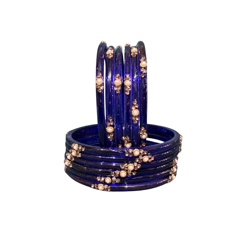 Image of SUNDRAM Women's Premium Fancy Glass Bangles for Women & Girls |with Zircon Gemstone Work & Charm| Traditional Ethnic Bangles Set of 12