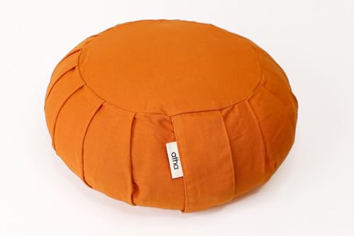 Cojín de Meditación Samsara – Funda de Algodón Lavable – Relleno Ajustable de Cáscara de Trigo Sarraceno – Ergonómico y Ecológico para Yoga, Mindfulness y Postura Correcta (Naranja)