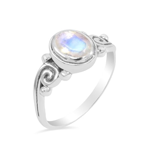 Bague pierre de lune femme argent 925 handmade - Bijou de promesse taille US 7