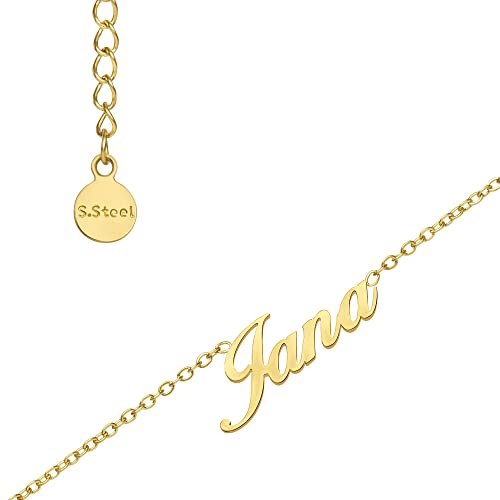 ANDANTE Premium Collection - Naamketting Jana 14K goud roestvrij staal halsketting gepersonaliseerde ketting met naam - in lengte verstelbaar 43 cm - 48 cm, Hoogwaardig roestvrij staal, huidvriendelijk en hypoallergeen, 14K hard verguld (waterdicht en bijzonder duurzaam) - Afbeelding 4