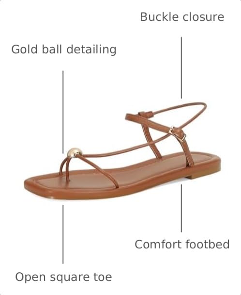 Image of Strappy Flat Sandals for Women Comfortable Open Square Toe Slingback Sandals Dressy Beach Thong Flip Flop Slides Sandals