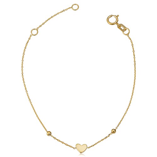 Kooljewelry 14k Yellow Gold Heart Bead Adjustable Length Bracelet (adjust to 5.5 or 6.5 inch)