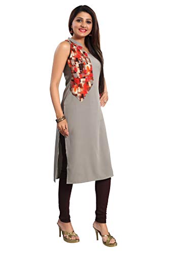 Image of ALC Creations Women's Faux Crepe Straight Kurti(ALC4056GREY Grey XS)
