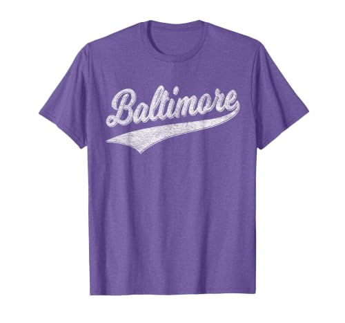Baltimore Maryland Varsity Script Vintage Sports Jersey T-Shirt, Men, Purple Heather, Large