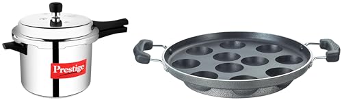 Image of Prestige Non-Induction Base Aluminium Pressure Cooker and Paniyarakkal,Grey