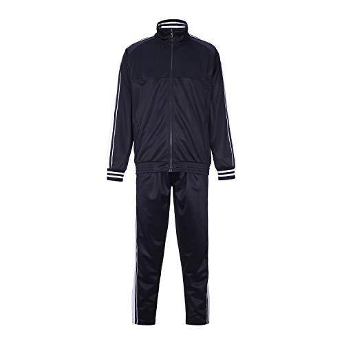 R RAMBLER 1985 Men Activewear Tracksuit Side Stripe Zipper Jacket Jogging Athletic Suit Casual Full Zip Sweatsuit(Navy Blue,L)