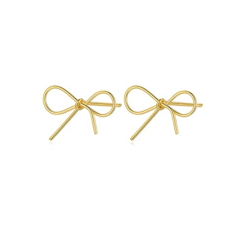Reffeer Solid 925 Sterling Silver Bow Stud Earrings for Women Girls Ribbon Stud Earrings Bowknot