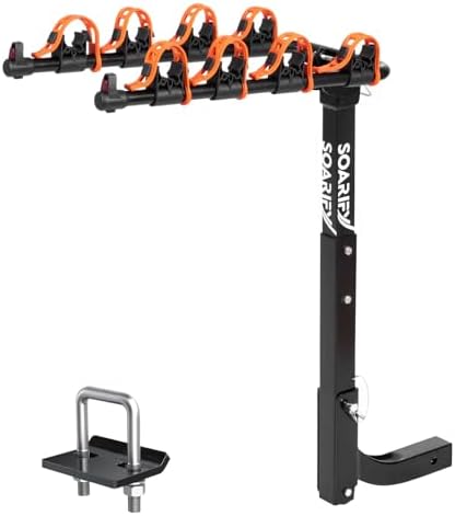 Soarify Bike Rack for Car, SUV, RV, Mount Hitch Bike Back 4, Up to 143 lbs Load Bicycle Rack Carrier Rubber Straps, Tilt Release with 2" Hitch for Cars (4BIKES)