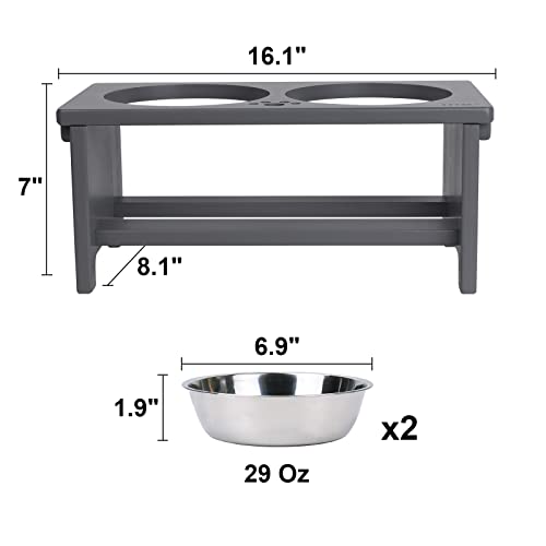 HTB Elevated Dog Bowls, Raised Dog’s Food Stand with 2 Stainless Steel Bowls, Elevated Raised Dog Dishes for Large Medium Small Sized Pet Sturdy Bamboo Food Feeder Natural