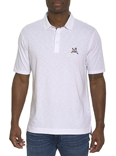 Robert Graham Polo de punto de manga corta Vandam para hombre, Blanco, X-Large
