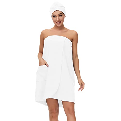 Verve Jelly Women Bath Wrap Spa Towel with Hair Towel Adjustable Closure Shower Robes Spa Bath Wrap Cover Up Towels Set White 3XL