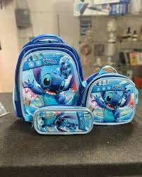 Kit Mochila Escolar Stitch 3D, Mochila De Costas com Lancheira Termica e Estojo.