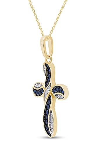 AFFY Cross Pendant Necklace for Women – 14k Gold Over Sterling Silver with Simulated Blue Sapphire & White Cubic Zirconia, Twisted Design, Religious Jewelry, 18" Chain included2