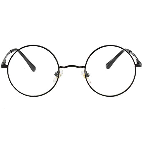 Kursan Small Round Clear Lens Glasses Non Prescription Circle Metal Frame Eyewear (Black) #TOP1