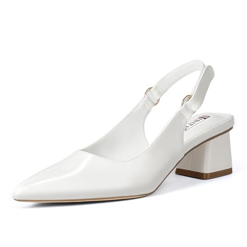 IDIFU IN2 Slingback Closed Toe Heels Chunky Low Block Short Heels Women's Pumps Hook and Loop Pointed Toe Wedding Bride Prom Dress Shoes for Women Dressy Comfortable Cute Small Thick Pumps Shoes