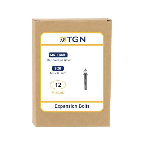 Image of DTGN M6 x 60 Expansion Bolts - 12Pack- Good for Concrete Dry Brick Block Walls - 304 Stainless Steel - Silver