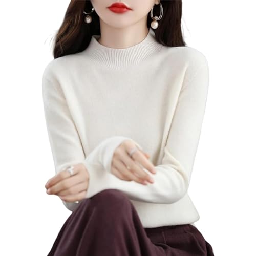 CzooM Suéter de Mujer Hecho de 100% Pura Cachemira Otoño-Invierno Suéter Medio Cuello Alto Muy Cálido Suave Ligero Manga Larga (Color : White, Size : S)
