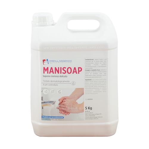 IMBALLAGGI 2000 - Sapone Liquido Mani Professionale, 1 x 5kg Cremoso Delicato, Gel Sapone Mani Igienizzante Disinfettante Dermatologicamente Testato a pH 5.5, Lavamani Ricarica Dispenser Industria