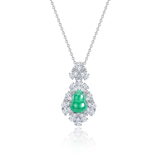 AMINKINA Green Jade Necklace for Women with 14K Gold,Lucky Gourd