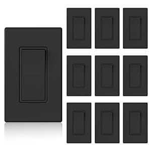 ELEGRP Matte Black 3 Way Decorative Light Switch with Plate, 15Amp, 120/277 Volt, AC Rocker Paddle Wall Switch Replacement, Self-Grounding, Residential Grade, w/Wall Plate, UL Listed (10 Pack)