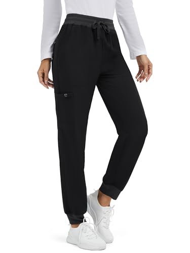 SEVEGO Tall Women Long 32' Inseam Scrub Pants Yoga Jogger 5 Pockets Drawstring Elastic Waist Sweatpants, Black, M