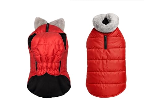 Image of The Pets Company Dog Winter Coat Jacket, Clothes, Windproof, Waterproof, Light Weight, Washable, Ultra Warm Thick Fleece Lined Dog Vest for Cold Weather Protection, (Red, XX-Large - 30 Inch)