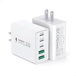 [2‑Pack] 60W 5‑Port Multiport USB‑C Wall Charger, PD3.0 Fast Charging Block | 2USB A & 3USB C Power Adapter, Travel Type C Charger Brick for iPhone 17/16/15/14, iPad, AirPods, Pixel, Galaxy and More
